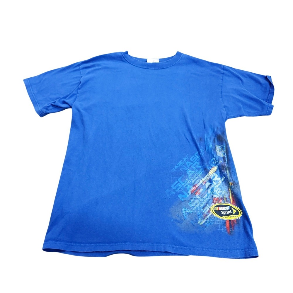 NASCAR MENS LARGE BLUE SPRINT CUP SERIES AUTO RACING GRAPHIC T-SHIRT EUC